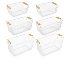 Maxcheck 6 Pack 3 Size Metal Wire Baskets Wooden Handles Steel Mesh Storage Bins Organizer Containers Gift for Home Cabinets Closet Kitchen Food Fruit Freezer Storage Rectangle (White)