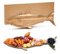 Maxcheck Shark Charcuterie Board for Cutting Serving Cheese Meat Housewarming Gift Acacia Wood Decorative Funny Charcuterie Board for Kitchen Birthday Xmas Wedding Parties, 24 x 9.1 x 0.6” (Grooved)