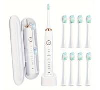 MaxClean Electric Toothbrush Adults 8 Brush Heads Travel Case Wireless Charging 5 Cleaning Modes 2 Minute Smart Timer Sonic Toothbrushes Ultra Whitening (White)
