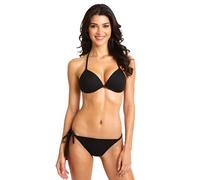 MaxCleavage Liquorice Gel Triangle Bikini Set - Liquid Gel-Filled Padded Top & Tie-Side Briefs - Black Bikini Set for Women UK - Adjustable Two-Piece Swimwear for Natural Silhouette (12, Black)
