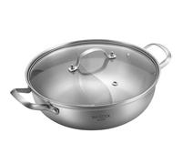 MAXCOOK 26cm Divided Hot Pot, Tri-Ply 304 Stainless-Steel Hotpot, Dual-Handle with Glass Lid, Induction & Gas Hob Compatible, Yin-Yang Hotpot for Family Party MCT3109