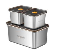 Maxcook 3pcs - 304 Stainless Steel Crisper Lunch Box Refrigerator Sealed Storage Box MCFT1434 - with Lid