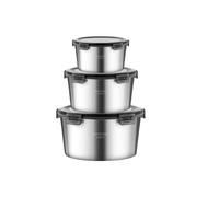 MAXCOOK 3PCS 316 Stainless Steel Food Containers with PP Lids Only the Stainless Steel Body is Dishwasher Safe (600ml & 1100ml & 2200ml)