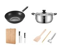Maxcook 8-Piece Cookware Set - Wok, Soup Pot, Cutting Board, Kitchen Knife, Chopsticks, Wooden Spatula, Peeler, Knife