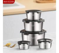 Maxcook Set of 3pcs 316SS Round Food Container With Lid （400/600/1100ml）MCFT4779