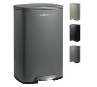 MAXCRAFT Pedal Bin/Trash Can 50L - Rubbish and Waste Bin with Soft-Close Lid and Inner Bucket - Steel Garbage Can Waste Pedal Recycle Bin Dustbin Rubbish with Lid in Grey