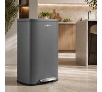 MAXCRAFT Pedal Bin/Trash Can 50L - Rubbish and Waste Bin with Soft-Close Lid and Inner Bucket - Steel Garbage Can Waste Pedal Recycle Bin Dustbin Rubbish with Lid in Grey
