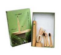 Maxdent Rechargeable Bamboo Electric Toothbrush, Soft Bristle Adult Oral Care with 3 Replacement Heads, Electric Toothbrush for Adults, Sustainable Rechargeable Dental Hygiene