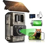 MAXDONE Solar Wildlife Camera 4K 64MP WiFi Bluetooth Trail Camera with Night Vision, Built-in Rechargeable Battery, IP66 Waterproof Garden Camera, 0.1s Trigger, Includes 32GB SD Card