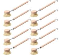 Maxdot 10 Pcs Kitchen Dish Brush with Beechwood Handle Natural Wooden Handle Scrub Brush Fiber Bristles Dish Scrub 2 Inch Replacement Head for Pots Pans Utensils Washing Supplies