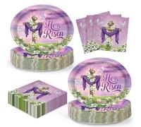 Maxdot 100 Pcs Easter Plates and Napkins Disposable Oval Plates Paper Dinnerware Set He Is Risen Tableware Set Religious Cross Designs for Family Party Decor Supplies, Serves 50