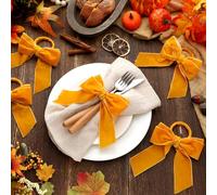 Maxdot 12 Pcs Bow Napkin Rings Valentine's Day Velvet Bow Tie Napkin Holder 4 x 4.9 Inch Serviette Buckles for Valentine's Day Weddings Birthday Party Dinner Table Decor (Orange)
