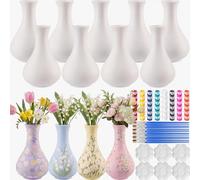 Maxdot 12 Set Paint Your Own Vases DIY Unpainted White Ceramic Vases with Paint Brushes, Paints and Palettes for Adult Holiday DIY Craft Art Activity Home Decor Supplies