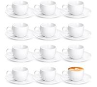Maxdot 12 Set Porcelain Cappuccino Cups with Saucers White Ceramic Coffee Tea Cups and Saucers Espresso Cappuccino Mug Latte Art Cup for Cafe Mocha Barista Coffee Shop (2.7 OZ) (PAN-Maxdot-360)