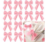 Maxdot 12pcs Pink Bow Napkin Rings Velvet Bow Tie Napkin Holder Chic Napkin Buckle Dinner Table Ring for Holiday Birthday Party Anniversary Dinner Wedding Dining Table Decoration