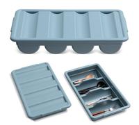 Maxdot 2 Pcs 20.5 x 11.9 x 3.7 Inch Cutlery Bin with Lid, Commercial 4-compartment Restaurant Kitchen Flatware Tray, Silverware Storage Plastic Container, Condiments Holder, Utensil Box (Gray)