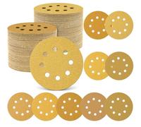 Maxdot 200 Pcs 5 Inch Sanding Discs 8-Hole Hook and Loop, 60, 80, 100, 120, 150, 220, 320, 400, 600, 800 Grit Gold Sandpaper for Random Orbit Sander Orbit
