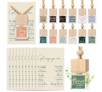Maxdot 24 Set Christian Gift Hanging Empty Glass Car Air Fresheners Bottle Bulk Essential Oil Car Diffuser Fill with Inspirational Cards Religious Birthday Gifts for Volunteer Staff Employee(Square)