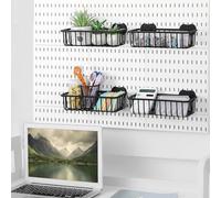 Maxdot 4 Pcs Pegboard Baskets Compatible with Ikea Skadis Pegboard Organizer Accessories, Black Peg Board Bins and Baskets with Hook Pegboard Wall Organizer for Home Garage Office, 11 x 5 x 3 Inches