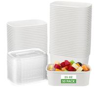 Maxdot 50 Pack Disposable Kraft Paper Bowls with PP Lids Rectangle Paper Food Containers for Lunch Meal Prep,Salad,Ice Cream,Yogurt,Soup Bowls Party Supplies (White,25 oz)