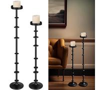 Maxdot Black Metal Pillar Candle Holder 36" 29" Tall Decorative Taper Candle Stand Set of 2 Floor Candlestick Holder Large Metal Black for Christmas Halloween Living Room