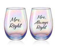 Maxdot Christmas theme Gifts for Lesbian Mrs Right Mrs Always Right Engraved Rainbow Wine Glasses for Lesbian Couple Wedding Gift Engagement Anniversary or Newlywed Gift
