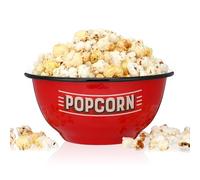 Maxdot Red Popcorn Bowl 1.16 Quart Enamelware Popcorn Bowl Shatterproof Reusable Popcorn Bucket Family Popcorn Serving Bowl for Movie Night Game Party Favors