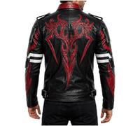 MAXDUD Famous Game Inspired Men's Gothic Premium Leather Biker Jacket Villain Style Halloween Cosplay Outfit