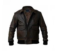 MAXDUD Men’s Aviator Navy Air Force A-2 Bomber Leather Brown Flight Jacket Casual Winter Jacket Real Leather & Faux Leather