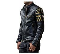 MAXDUD Men’s Brando British Flag Vintage Cafe Racer Union Jack UK Flag Motorcycle Biker Black Leather Jacket