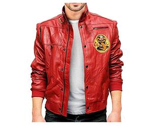 MAXDUD Men’s Cobra Red & Black The Karate Kid Johnny Bomber Leather Jacket