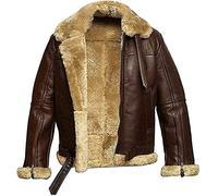 MAXDUD Men’s Faux Fur Shearling Bomber Aviator B3 Sheepskin Leather Jacket