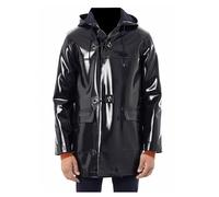 MAXDUD Men’s PVC Leather Shiny Light Weighted Raincoat Black Stylish Coat for Rain with Hooded