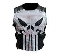 MAXDUD Men’s The Punisher Skull Design Vest Black Leather | Frank War Zone Tactical Style