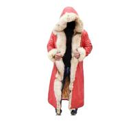 MAXDUD Men's New Santa Claus Coat Red Leather Long Coat Christmas Chronicals Wear Faux Fur Shearling Leather Coat