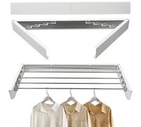 MaxEarn 100cm Wall Mounted Drying Rack, Stainless Steel Foldable Clothes Drying Rack, Indoor & Outdoor Space Saver Washing Line Clothes Dryer, White Retractable Laundry Clothes Airer, 50 Kg Capacity