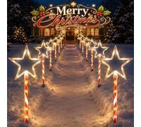 MaxEarn 12Packs Warm White Christmas Star Pathway Light Outdoor Decorations | 180LED 8 Modes Lighting Waterproof Star Stake Lights, Xmas Path Lights for Xmas Outside Garden, Yard, Patio Holiday Decor