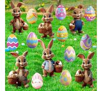 MaxEarn 16PCS Easter Bunny Egg Yard Signs with 32 Stakes, Easter Bunny Outdoor Decorations Garden Lawn Rabbit Decorations for Party Decor Supplies Spring Outdoor Props Decor