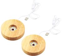MaxEarn 2 Pack Wooden LED Light Display Base, 3.9"/10cm Round LED Light Base with 1.5M USB and Switch, LED Light Dispaly Stand for 3D Crystal Ball Glass Resin Art, 10x10cm
