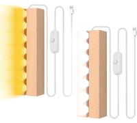 MaxEarn 2 Pcs LED Lights Display Base, 15cm Long Rectangle Wooden Lighted Base, Warm Color＆White Lights Display Stand for Crystal, Glass, Resin, Art, DIY, LED Base Stand for Acrylic Glass Plate