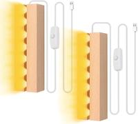MaxEarn 2 Pcs LED Lights Display Base, 20cm Long Rectangle Wooden Lighted Base with 5mm Slot, Warm Color Lights Display Stand for Crystal, Glass, Resin, DIY, LED Base Stand for Acrylic Glass Plate
