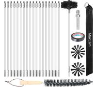 MaxEarn 24Pcs Chimney Cleaning Brush Kit, Chimney Sweep Kit with 18 Flexible Nylon Rods+ 6" Brush Head+ Wood Long Brushes+ Storage Bag, Duct Vent Cleaning Set for Flue Fireplace Sewage Pipe Fume Hood