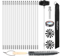 MaxEarn 24Pcs Chimney Cleaning Brush Kit with 18 Flexible Nylon Rods+ 8" Brush Head + Wood Long Brush+ Storage Bag, Duct Vent Cleaning Set, Sweep Brush Tool for Flue/Fireplace/Sewage Pipe/Fume Hood