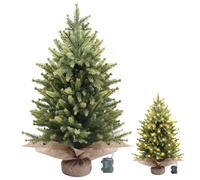 MaxEarn 2FT Artificial Mini Christmas Tree with Lights, Tabletop Small Christmas Tree with 100 PE Branches Tips, Burlap Bag Base, 8 Light Modes, Desktop Xmas Trees for Holiday Decorations Indoor