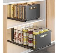 MaxEarn 2PCS Pull Out Cabinet Organizer, Carbon Steel Slide Out Drawer Storage Shelves for Kitchen Cupboard, 37.5 x 24.5x 19CM Roll-Out Sliding Drawer, Black Heavy Duty Sliding Mesh Cabinet Basket