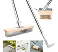 MaxEarn 3 in 1 Patio Weed Remover Tool Set, Weed Scraper + Weeder Brush + Stainless Steel Wire Deck Scrub Brush with 1.6M Long Handle, Heavy Duty Stiff Bristle Scrubber for Garden Deck Concrete Moss