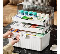 MaxEarn 3 Layer Large Medicine Storage Box, Portable Medication Storage Box with Handles, Household Lockable Medical Box with Lid, White Medication Organizer Remedy Box, 32 x 18 x 22cm