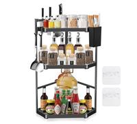 MaxEarn 3 Tier Adjustable Corner Kitchen Shelf, 60 cm Extra Large Worktop Spice Rack, Triangular Wall Spice Rack Made of Stainless Steel, Corner Shelf Organiser for Kitchen and Bathroom