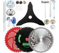 MaxEarn 4 Pack 9" x 36T Teeth Carbide Tipped Blade + 9" x 20T Chainsaw Blade + 10" x 80T Carbide Brush Cutter Blade + 10" x 3T Weed Eater Blades, Brush Cutter Blade Set with Universal Adapter Kit