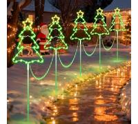 MaxEarn 5 Pack Outside Christmas Tree Path Lights, 8 Modes Lighting Waterproof 250LED So Big 35cm Christmas Tree Sign Decorations, Warm White Pathway Lights for Xmas Festive Outside Garden, Yard Decor